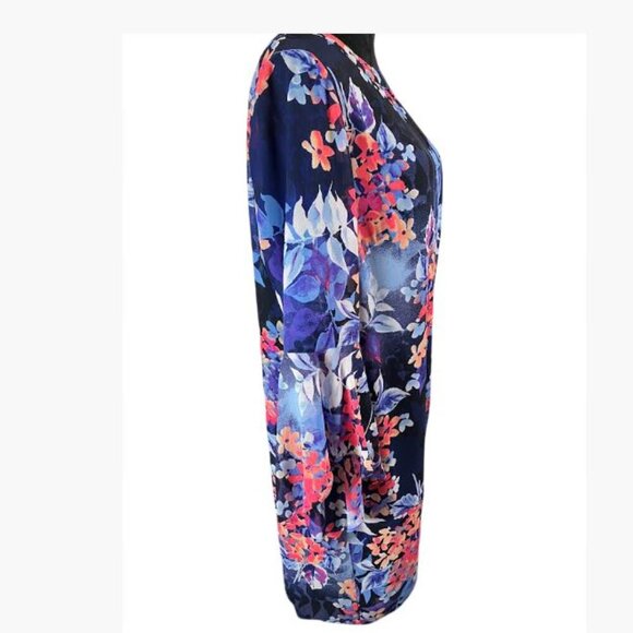 Vintage Roz n Ali Floral Print Belle Sleeve Chiffon Multicolor Dress Sz 16 EUC - Picture 3 of 12